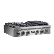 Forno Spezia 36-Inch Gas Rangetop with 6 Burners, Wok Ring, Griddle, Stainless Steel (FCTGS5751-36)