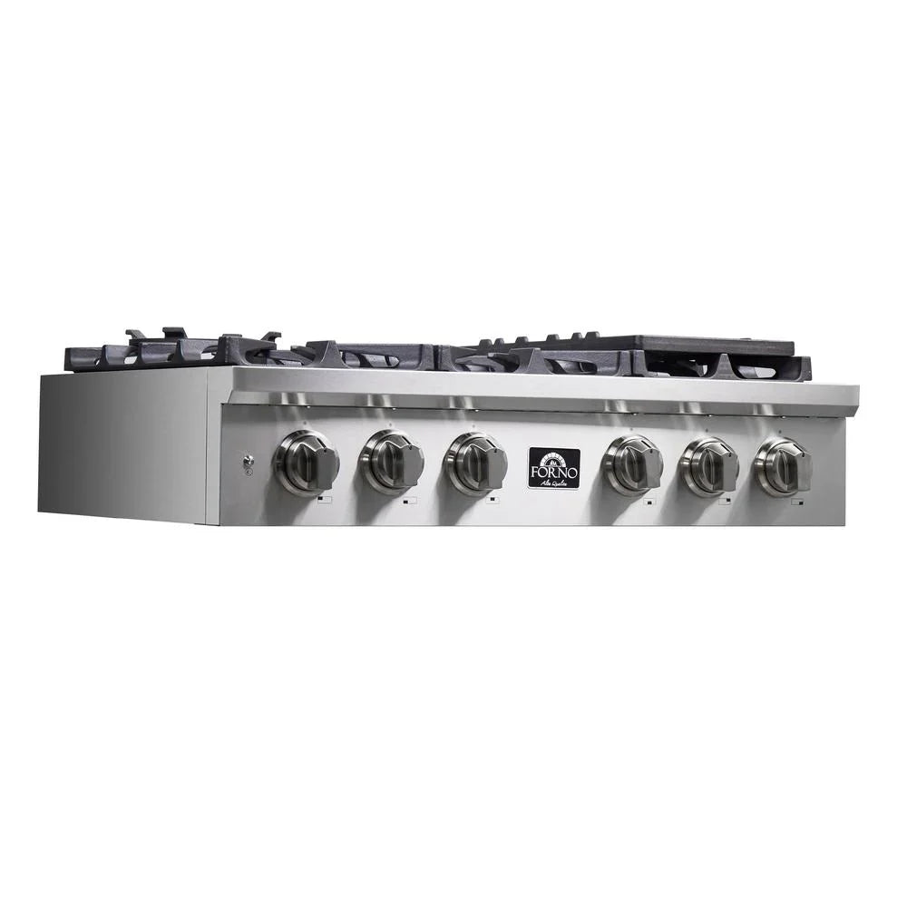 Forno Spezia 36-Inch Gas Rangetop with 6 Burners, Wok Ring, Griddle, Stainless Steel (FCTGS5751-36)