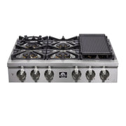 Forno Spezia 36-Inch Gas Rangetop with 6 Burners, Wok Ring, Griddle, Stainless Steel (FCTGS5751-36)