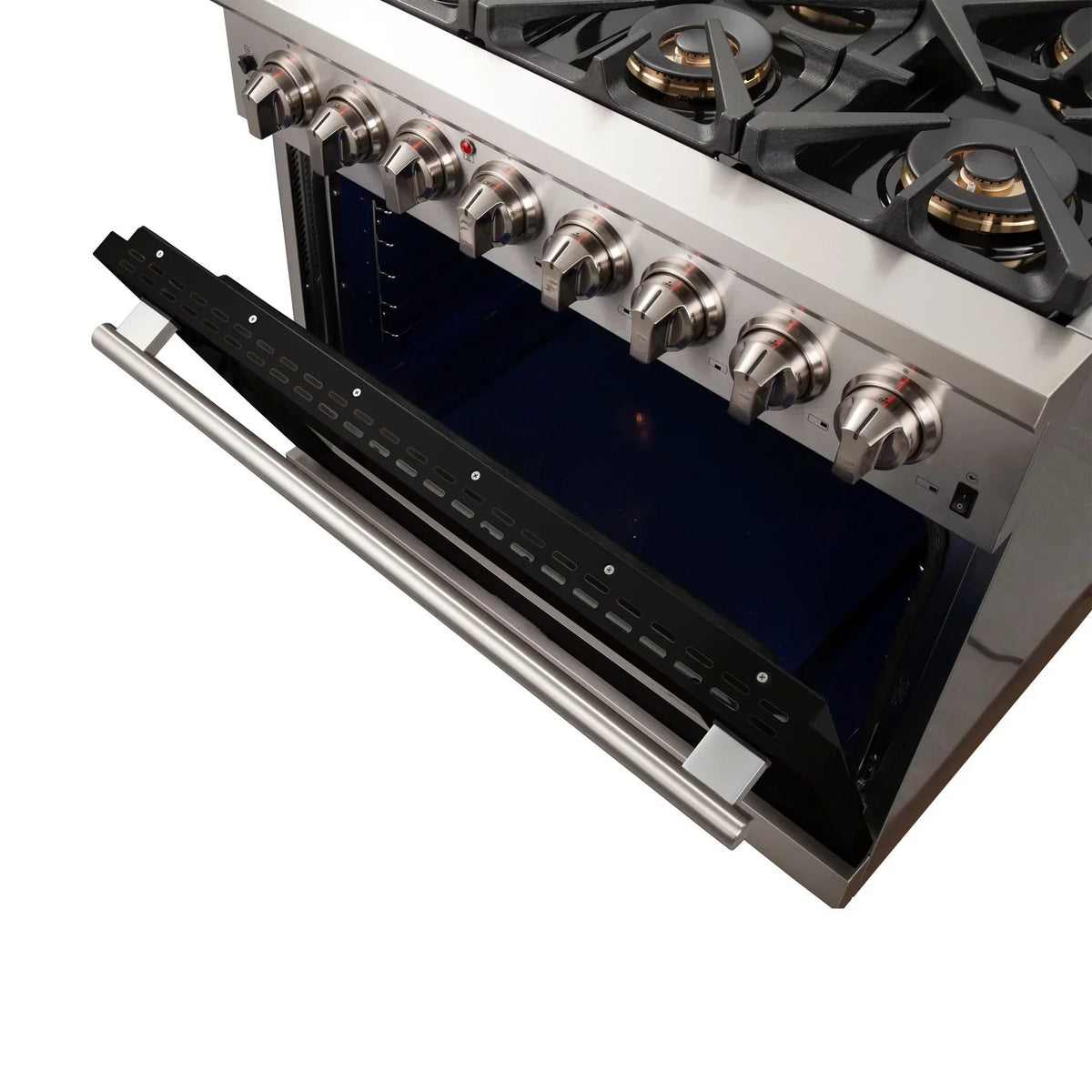 Forno Capriasca 36-Inch Dual Fuel Range, 5.36 cu. ft. Oven, 6 Burners, Black, Model FFSGS6187-36BLK
