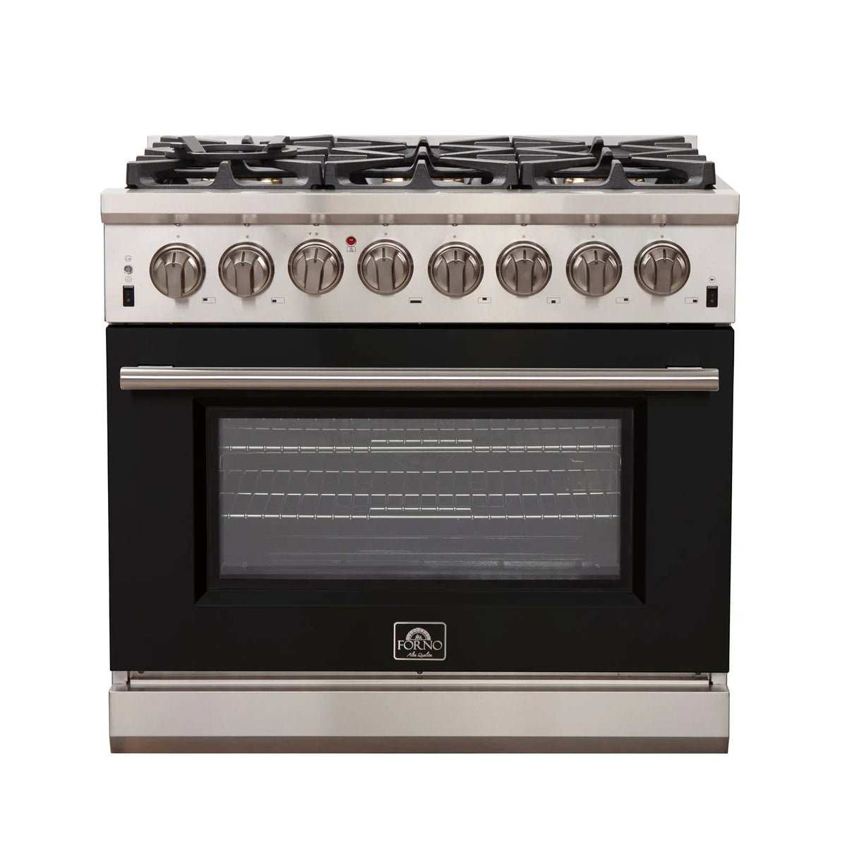 Forno Capriasca 36-Inch Dual Fuel Range, 5.36 cu. ft. Oven, 6 Burners, Black, Model FFSGS6187-36BLK