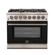Forno Capriasca 36-Inch Dual Fuel Range, 5.36 cu. ft. Oven, 6 Burners, Black, Model FFSGS6187-36BLK