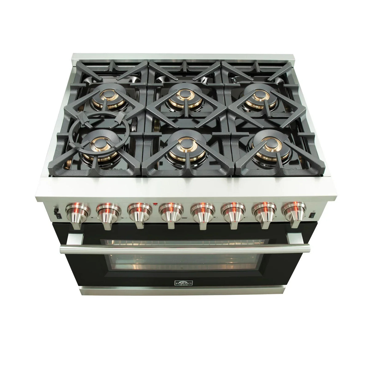 Forno Capriasca 36-Inch Dual Fuel Range, 5.36 cu. ft. Oven, 6 Burners, Black, Model FFSGS6187-36BLK