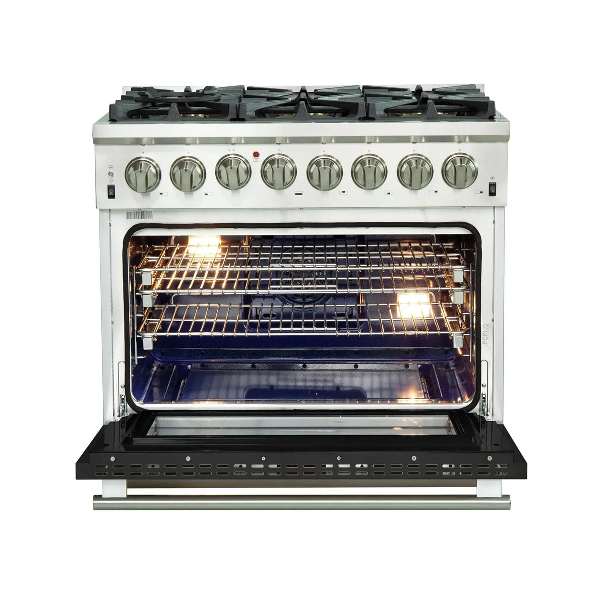 Forno Capriasca 36-Inch Dual Fuel Range, 5.36 cu. ft. Oven, 6 Burners, Black, Model FFSGS6187-36BLK