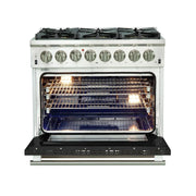 Forno Capriasca 36-Inch Dual Fuel Range, 5.36 cu. ft. Oven, 6 Burners, Black, Model FFSGS6187-36BLK