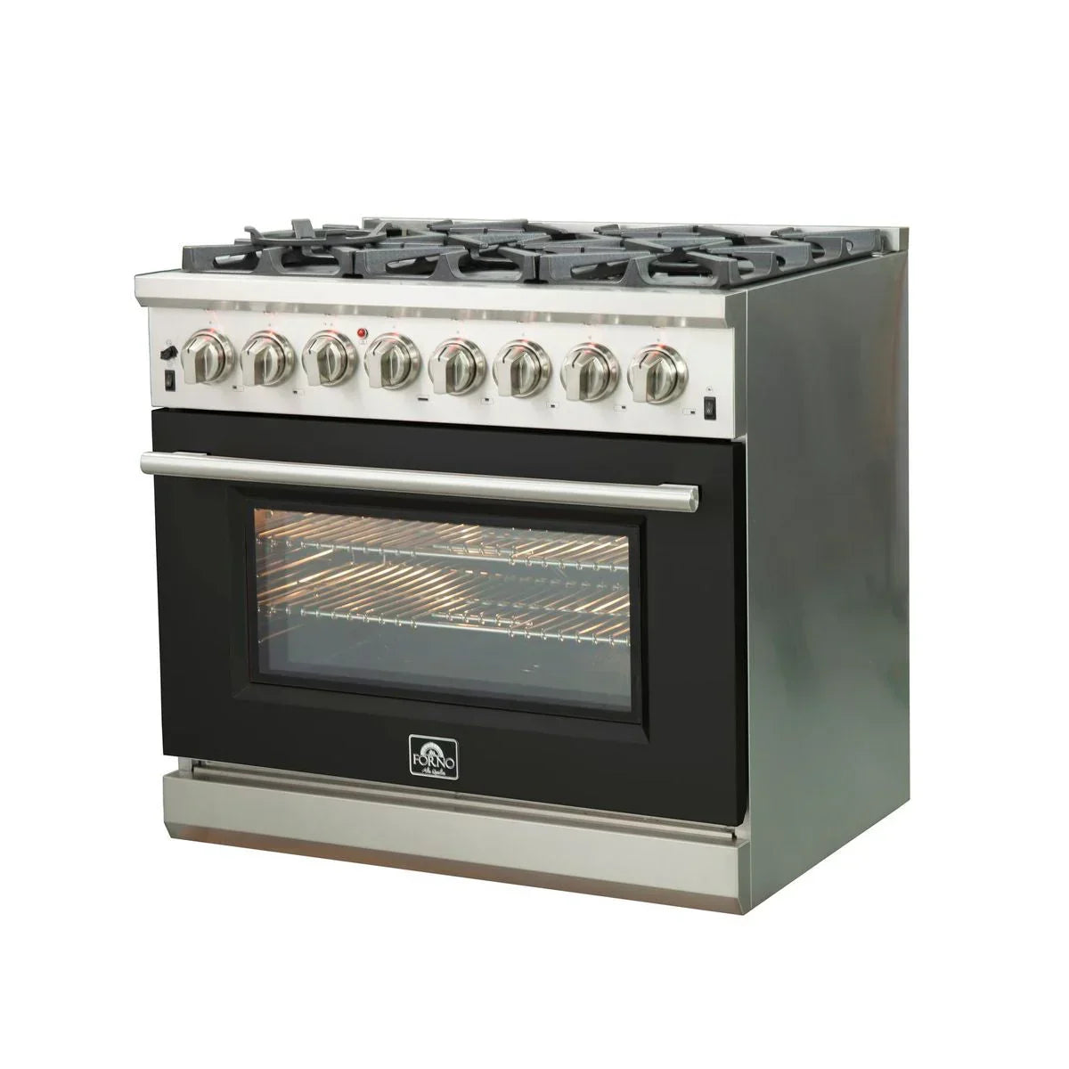 Forno Capriasca 36-Inch Dual Fuel Range, 5.36 cu. ft. Oven, 6 Burners, Black, Model FFSGS6187-36BLK