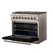 Forno Capriasca 36-Inch Dual Fuel Range, 5.36 cu. ft. Oven, 6 Burners, Black, Model FFSGS6187-36BLK
