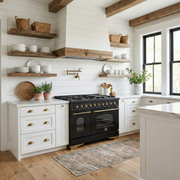 FORNO Antico 48-Inch Freestanding Gas Range, 8 Sealed Burners, Griddle, 5.5 cu. ft. Oven, Black with Antique Brass Acccents (FFSGS6219-48BLK)