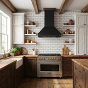 Forno Aria 30-Inch Wall-Mounted Convertible Range Hood, 600 CFM, Black with Antique Brass Accents (Model FRHWM5095-30BLK)