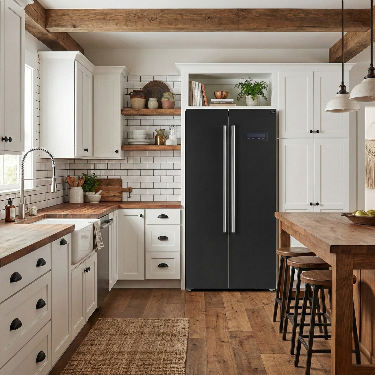 FORNO Salerno 33-Inch French Door Refrigerator, 15.6 Cu. Ft., Black with Stainless Steel Handles (Model FFRBI1805-33BLK)