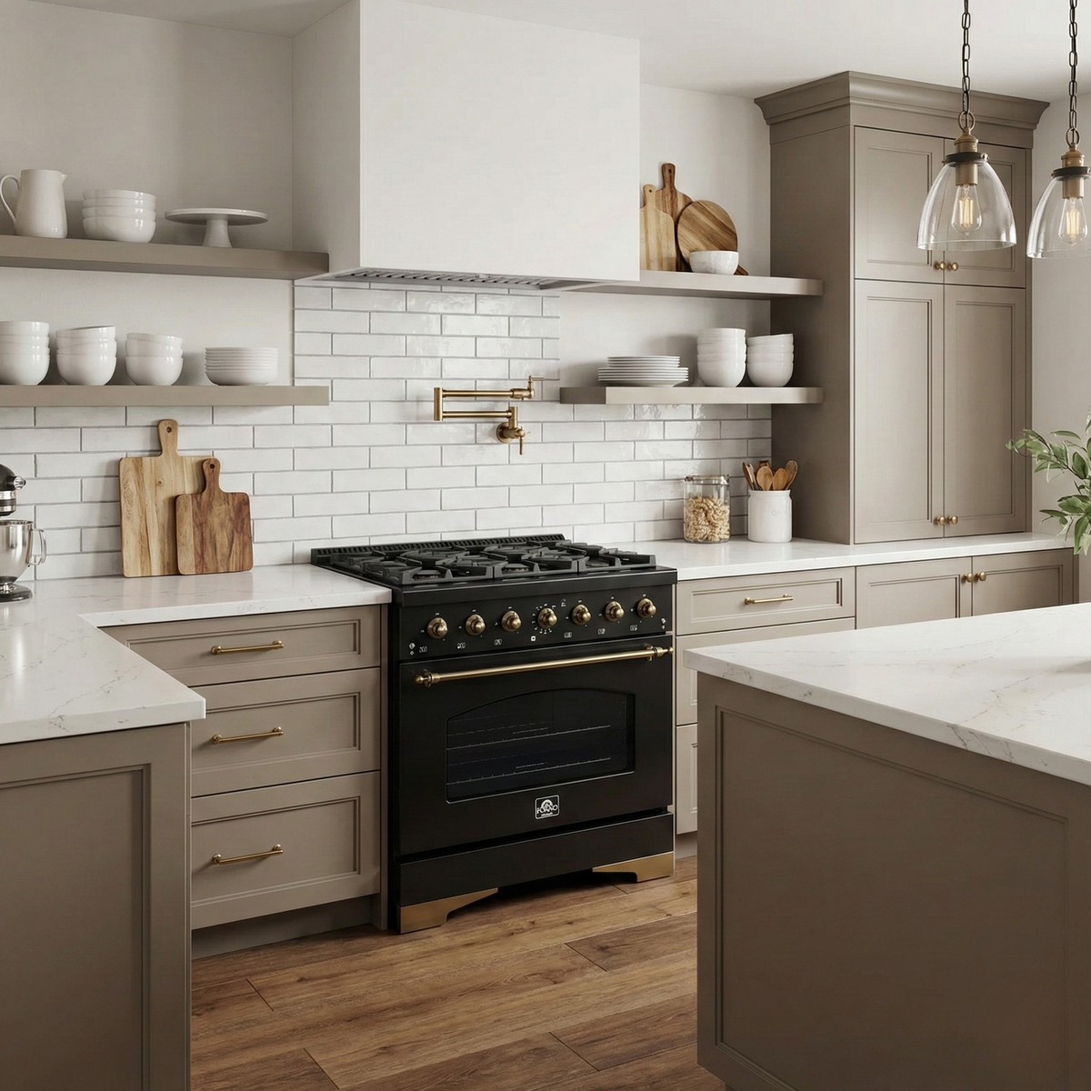 FORNO Antico 36 in. Gas Range, 4.5 cu. ft., 6 Sealed Burners, Black with Antique Brass Accents (Model FFSGS6219-36BLK)