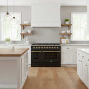 Forno Galiano 48-Inch Gas Range, 6.58 cu. ft. Double Oven, 8 Sealed Burners, Griddle, Black with Antique Brass Accents (Model FFSGS6244-48BLK)