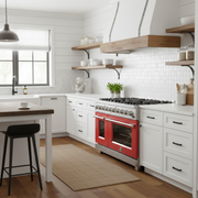Forno Galiano 48-Inch Gas Range, 8 Sealed Brass Burners, 6.58 cu. ft. Double Oven, Red Stainless Steel, Model FFSGS6244-48RED