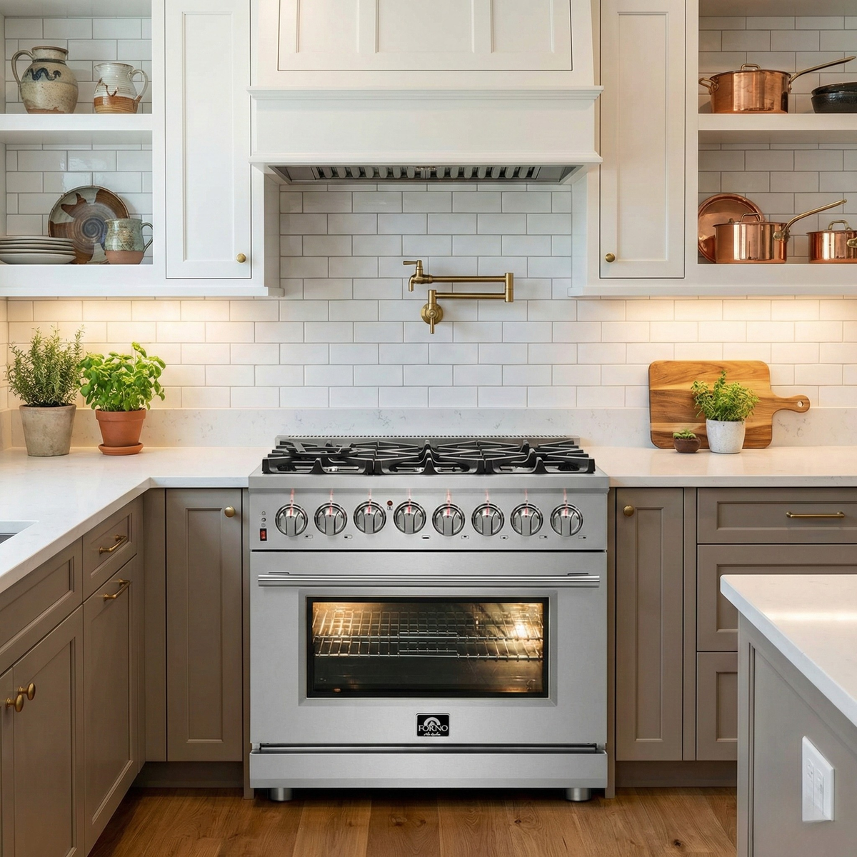 FORNO Massimo 36 in. Freestanding Dual Fuel Range with 6 Sealed Burners, 5.36 cu. ft. Electric Oven, Griddle, Wok Ring, and Air Fry Kit in Stainless Steel (Model FFSGS6125-36)