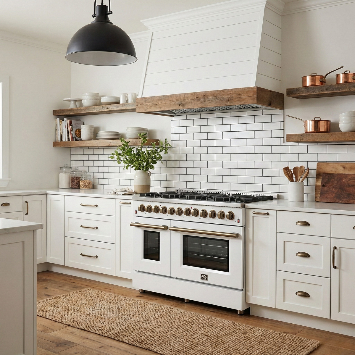 Forno Galiano 48-Inch Freestanding Dual Fuel Range with Gas Cooktop, Electric Oven, 6.58 cu. ft., 8 Sealed Burners and Griddle, White (Model FFSGS6156-48WHT)