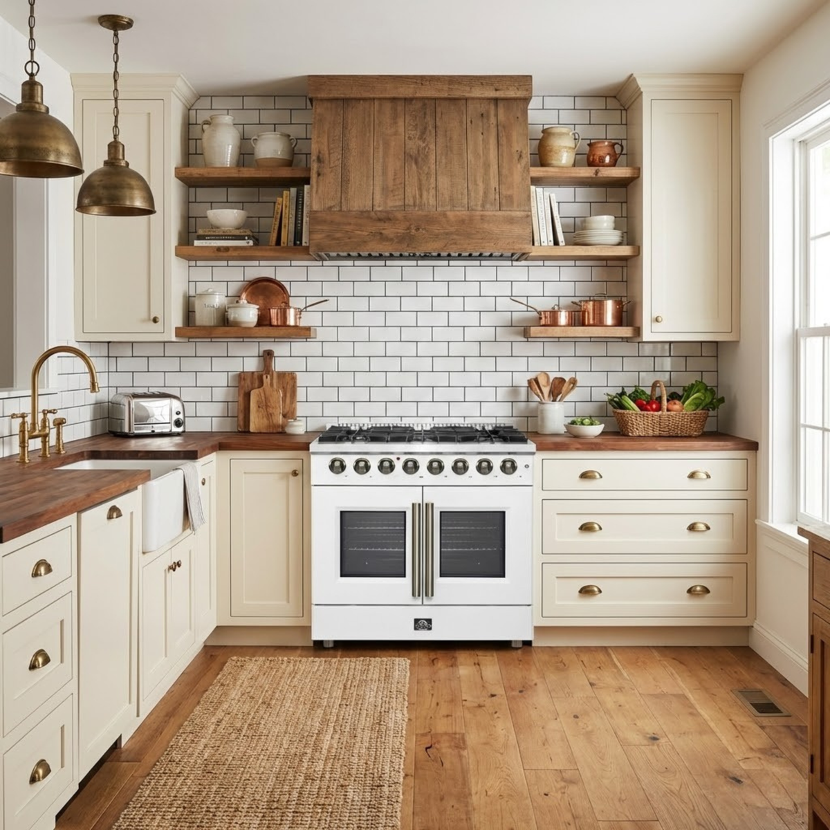 FORNO Galiano 36-Inch Dual Fuel Range, 5.36 cu. ft. French Door Oven, 6 Sealed Burners, White with Antique Brass Accents (Model FFSGS6356-36WHT)