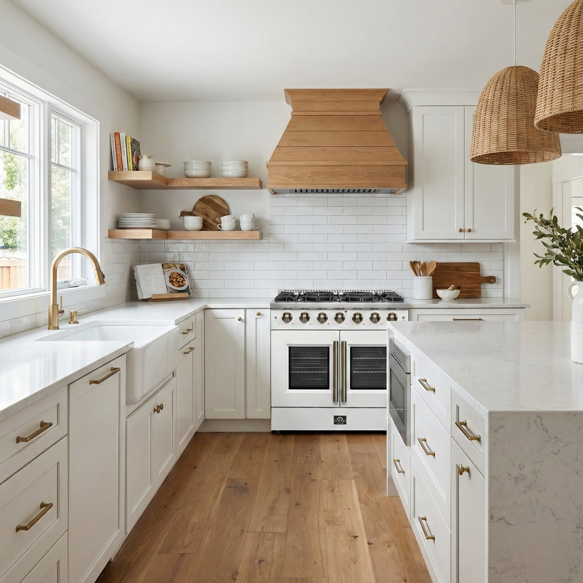 Forno Galiano 36-Inch French Door Gas Range, 5.36 cu. ft. Oven, 6 Sealed Burners, White with Antique Brass Accents (Model FFSGS6444-36WHT)