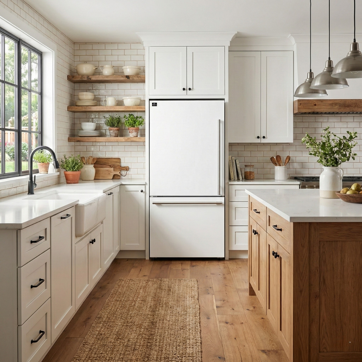 Forno Espresso Milano 31 in French Door Refrigerator with Bottom Freezer, 17.2 cu ft, Left Swing, Ice Maker, White Finish, Includes Stainless Steel Handles (Model FFFFD1786-31WHT)