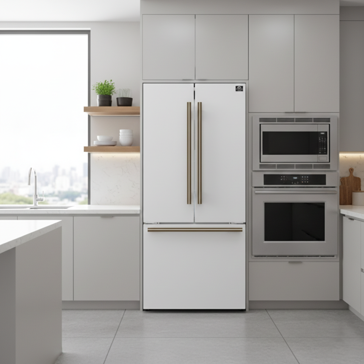 Forno Gallipoli 30-Inch French Door Refrigerator, 17.5 Cu. Ft., White, Ice Maker, Model FFFFD1974-31WHT