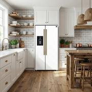 FORNO Salerno 36-Inch Side-by-Side Refrigerator, 20 Cu. Ft., Water and Ice Dispenser, White with Antique Brass Handles (Model FFRBI1844-36WHT)