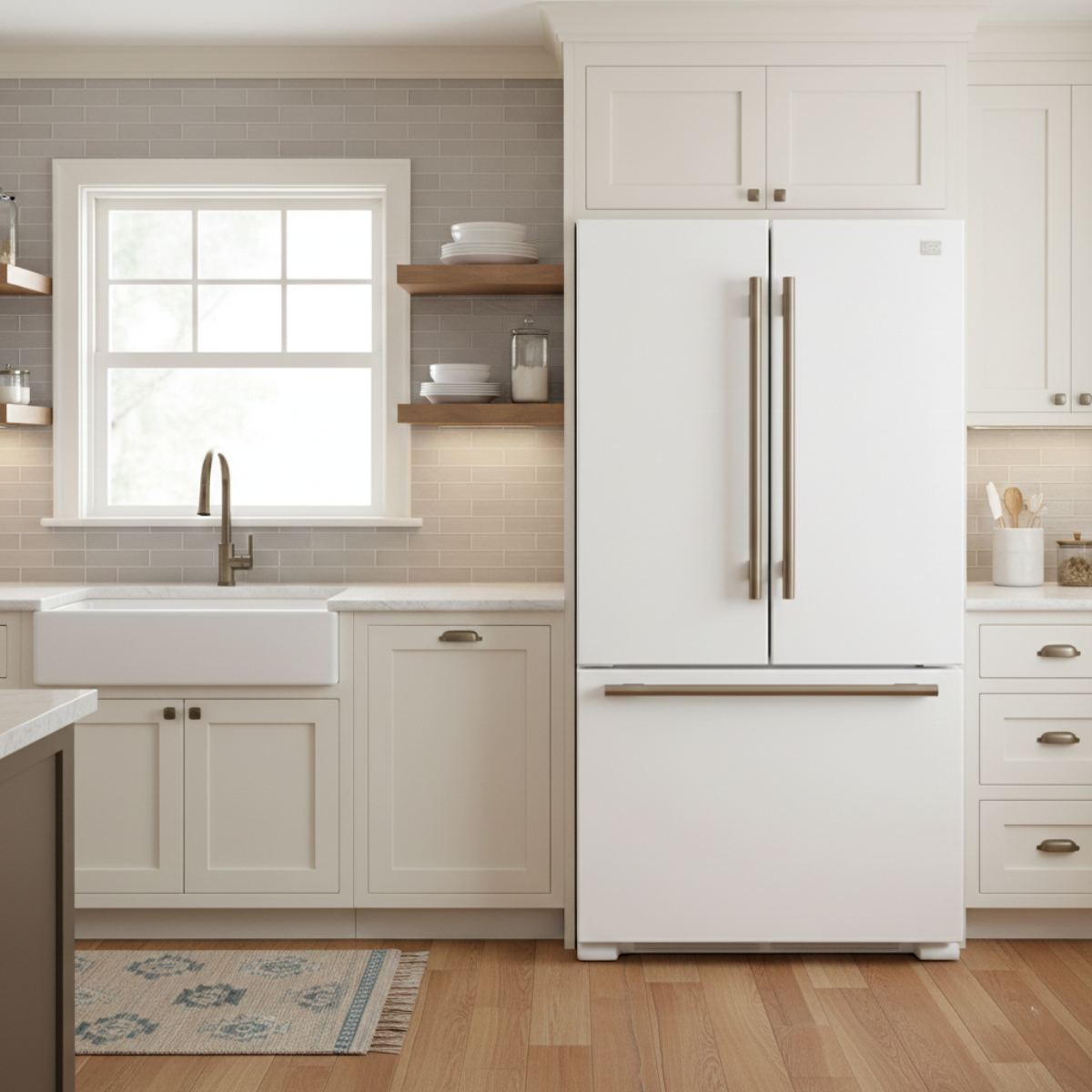 FORNO Rivello 36 in French Door Refrigerator, Standard Depth, Water & Ice Dispenser, White with Antique Brass Handles (Model FFFFD1783-36WHT)