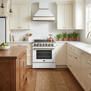 Forno Paolo 30-Inch Freestanding Electric Range, 4.38 cu. ft. Oven Capacity, White Finish with Antique Brass Handles, Model FFSEL6011-30WHT