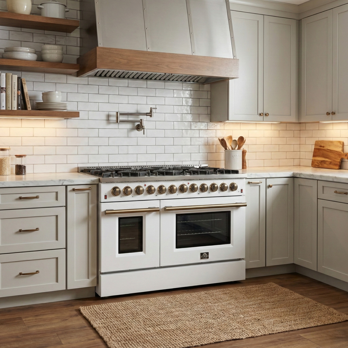 Forno Galiano 48-Inch Freestanding Dual Fuel Range with Gas Cooktop, Electric Oven, 6.58 cu. ft., 8 Sealed Burners and Griddle, White (Model FFSGS6156-48WHT)