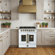 Forno Galiano 30-Inch Dual Fuel Range with French Door Oven, 5 Sealed Burners, 4.32 cu. ft., White with Antique Brass Accents (Model FFSGS6356-30WHT)