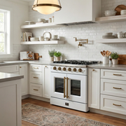 FORNO Galiano 30" French Door Gas Range, 4.32 cu. ft. Oven, 5 Sealed Burners, White Finish with Antique Brass Accents (Model FFSGS6444-30WHT)