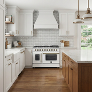 Forno Galiano 48-Inch French Door Gas Range, 6.58 cu. ft., 8 Sealed Burners with Griddle, White with Antique Brass Accents (Model FFSGS6444-48WHT)