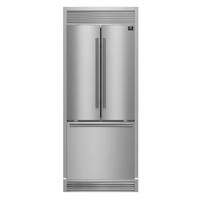 Forno Gallipoli 35-Inch French Door Refrigerator, 17.5 cu. ft., Stainless Steel with Internal Ice Maker and Decorative Grill Trim Kit (Model FFFFD1974-35SG)