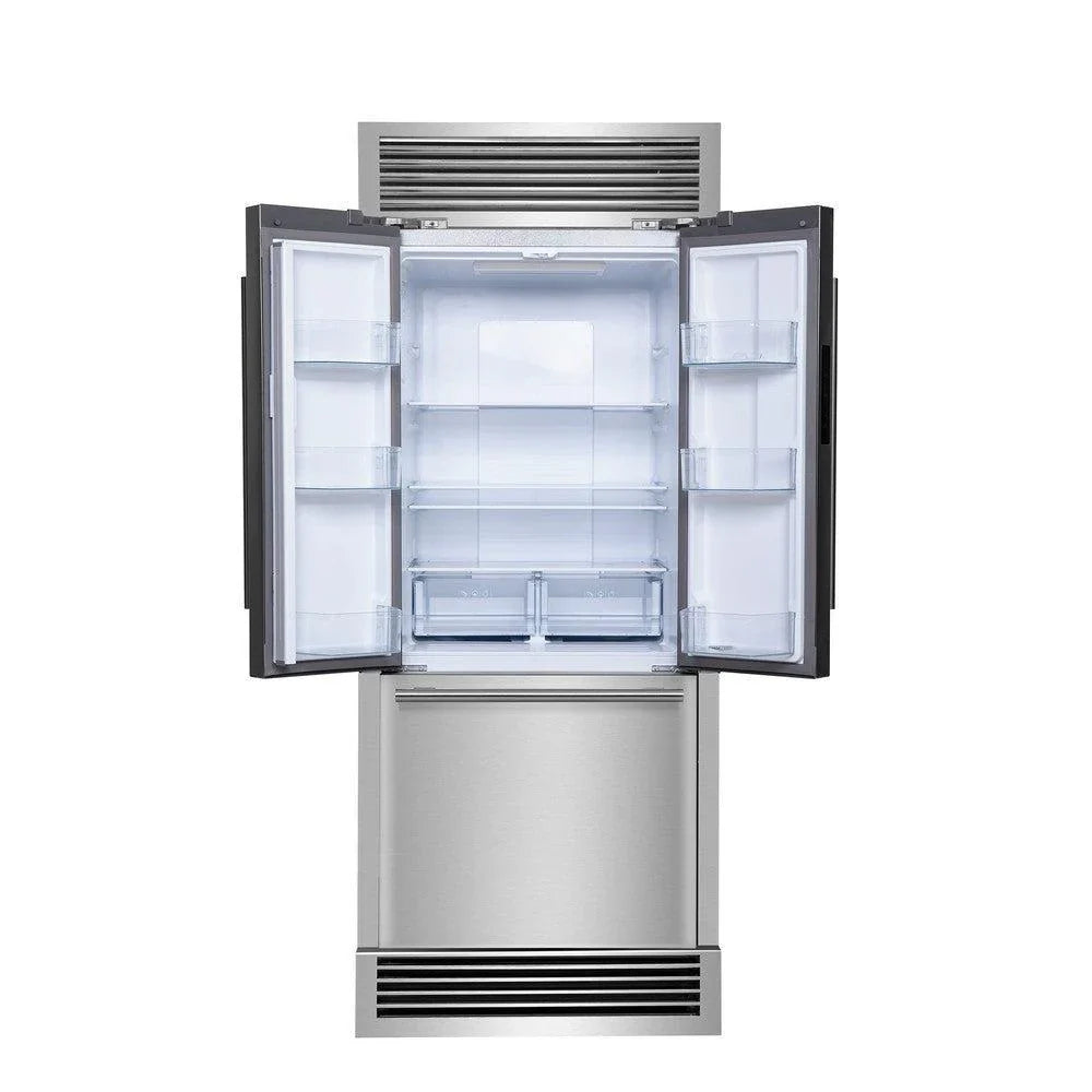 Forno Gallipoli 35-Inch French Door Refrigerator, 17.5 cu. ft., Stainless Steel with Internal Ice Maker and Decorative Grill Trim Kit (Model FFFFD1974-35SG)
