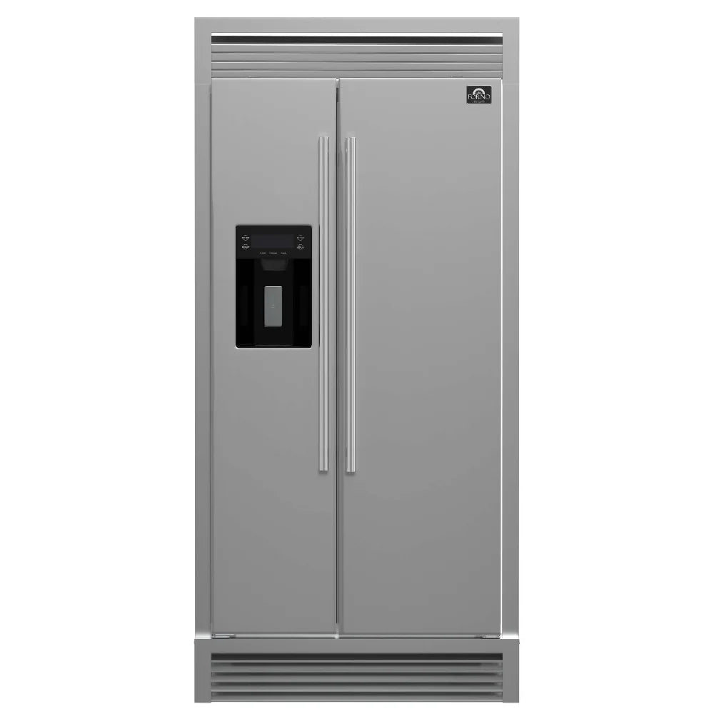 Forno Salerno 36-Inch Side-by-Side Refrigerator, Stainless Steel with External Water and Ice Dispenser and Trim Kit (Model FFRBI1844-40SG)