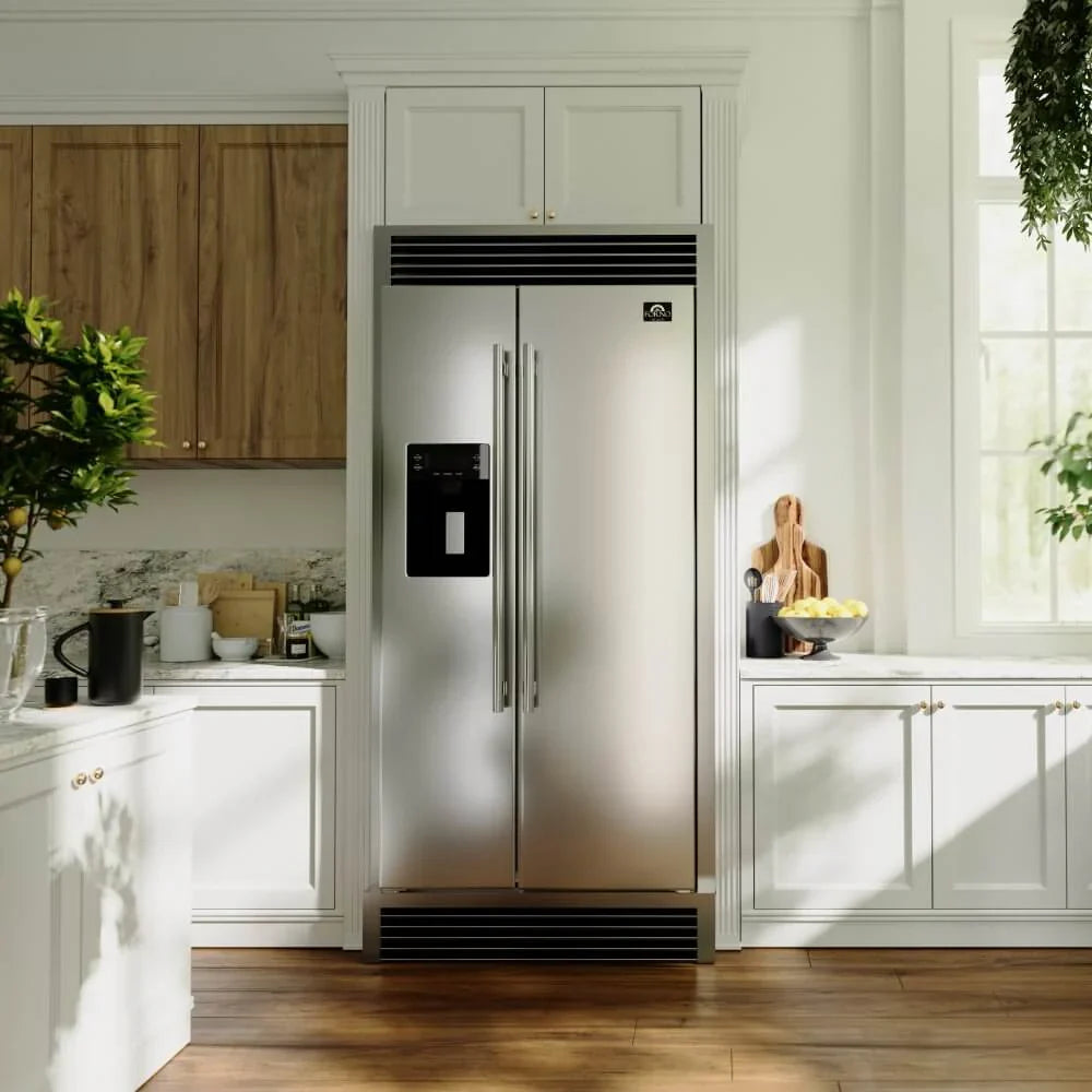 Forno Salerno 36-Inch Side-by-Side Refrigerator, Stainless Steel with External Water and Ice Dispenser and Trim Kit (Model FFRBI1844-40SG)