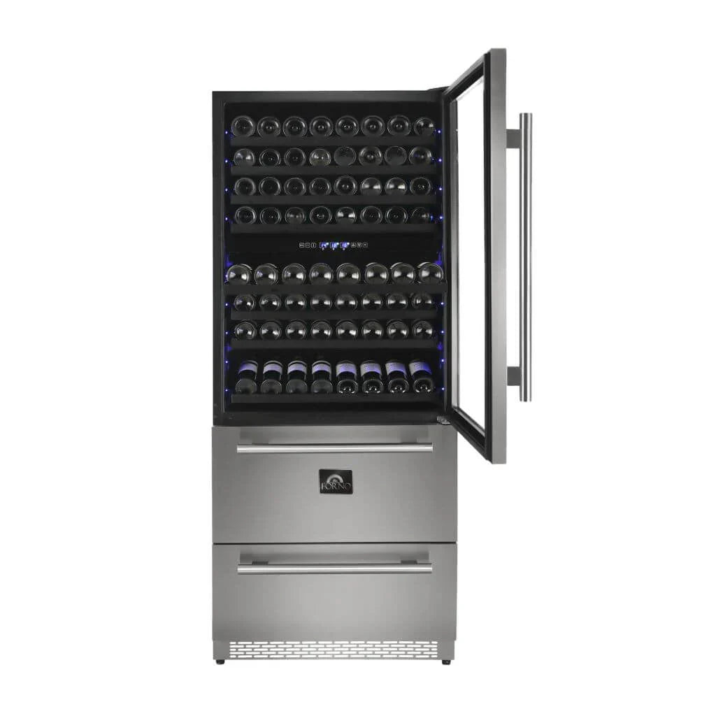 Forno Capraia 30-Inch Dual-Zone Wine Cellar, 144-Bottle Capacity, 6.25 Cu. Ft. (FWCDR6661-30S)