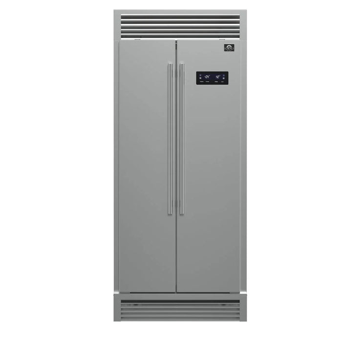Forno Salerno 33-Inch Side-by-Side Refrigerator, Stainless Steel with Decorative Grill Trim Kit (FFRBI1805-37SG)