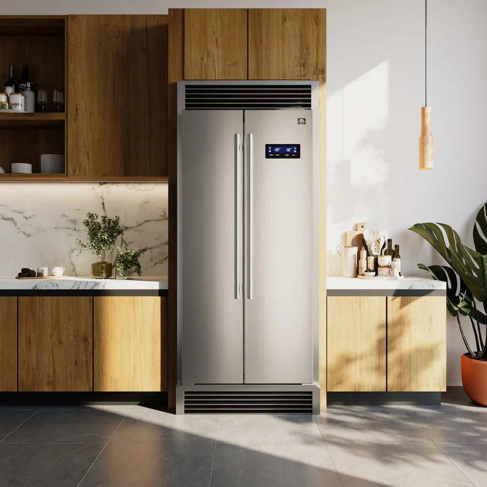 Forno Salerno 33-Inch Side-by-Side Refrigerator, Stainless Steel with Decorative Grill Trim Kit (FFRBI1805-37SG)