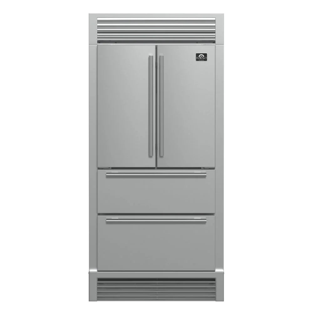 Forno Moena 36-Inch Counter-Depth French Door Refrigerator, 19 cu. ft., Stainless Steel with Decorative Grill Trim Kit (Model FFRBI1820-40SG)