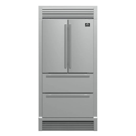 Forno Moena 36-Inch Counter-Depth French Door Refrigerator, 19 cu. ft., Stainless Steel with Decorative Grill Trim Kit (Model FFRBI1820-40SG)