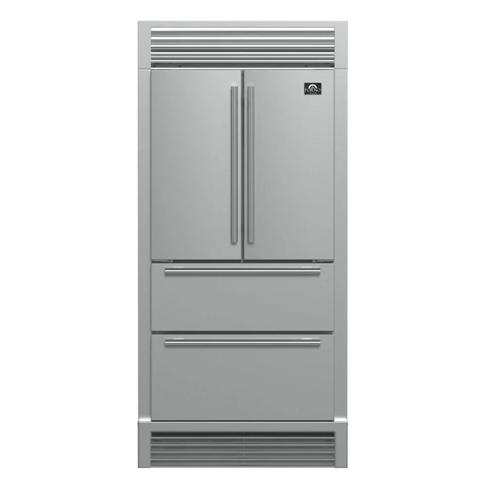 Forno Moena 36-Inch Counter-Depth French Door Refrigerator, 19 cu. ft., Stainless Steel with Decorative Grill Trim Kit (Model FFRBI1820-40SG)