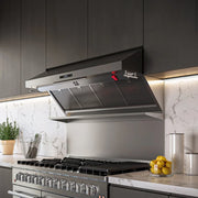 Forno Savona 48-Inch Wall-Mounted Range Hood with Backsplash and Red Warming Light, Stainless Steel – Model FRHWM5029-48HB