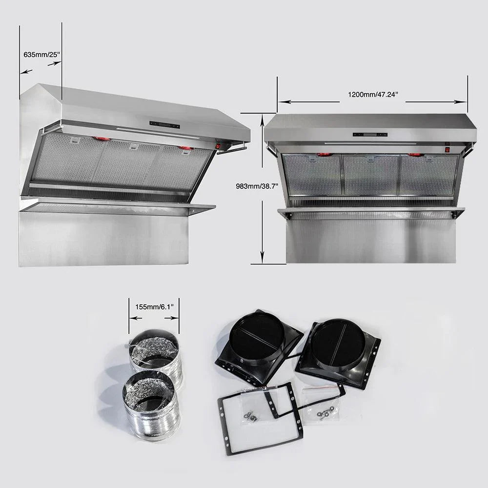 Forno Savona 48-Inch Wall-Mounted Range Hood with Backsplash and Red Warming Light, Stainless Steel – Model FRHWM5029-48HB
