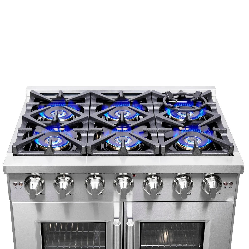 Forno Capriasca 36-Inch Freestanding All-Gas Range with French Door, 5.36 cu. ft. Oven, Stainless Steel (Model FFSGS6460-36)