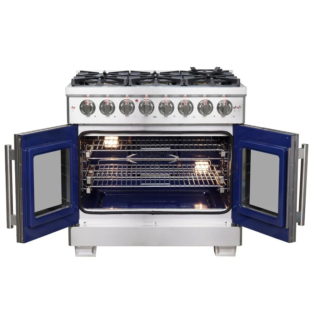 Forno Capriasca 36-Inch Freestanding Dual Fuel Range with French Door, 5.36 cu. ft. Oven, Stainless Steel (Model FFSGS6387-36)