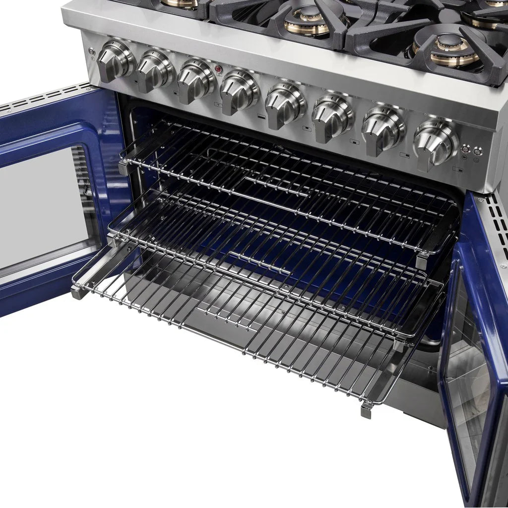 Forno Capriasca 36-Inch Freestanding Dual Fuel Range with French Door, 5.36 cu. ft. Oven, Stainless Steel (Model FFSGS6387-36)