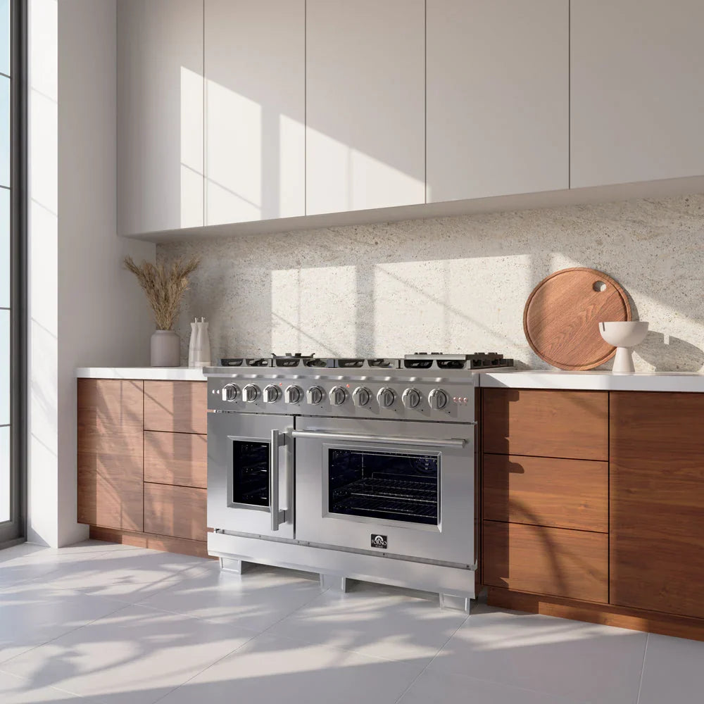 Forno Capriasca 48 in. Freestanding All-Gas Range with Double Oven, 6.58 cu. ft., Stainless Steel (Left Swing Door)