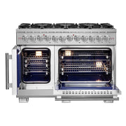 Forno Capriasca 48-Inch Freestanding Dual Fuel Range with Gas Cooktop, Double Electric Oven, 6.58 cu. ft., Left-Swing Door, Stainless Steel (FFSGS6387-48)