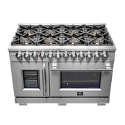 Forno Capriasca 48-Inch Freestanding Dual Fuel Range with Gas Cooktop, Double Electric Oven, 6.58 cu. ft., Left-Swing Door, Stainless Steel (FFSGS6387-48)