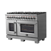 Forno Capriasca 48-Inch Freestanding Dual Fuel Range with Gas Cooktop, Double Electric Oven, 6.58 cu. ft., Left-Swing Door, Stainless Steel (FFSGS6387-48)