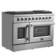 Forno Galiano 48-Inch Freestanding All-Gas Range with Double Oven, 6.58 cu. ft., Left-Swing Door, Stainless Steel (FFSGS6444-48)